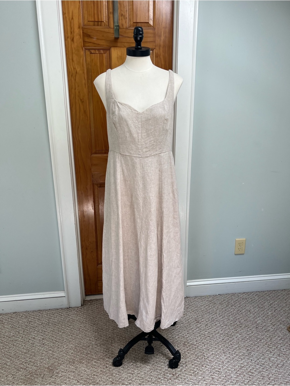 Old Navy Sleeveless Smocked Midi Dress Linen Blend Tan MED